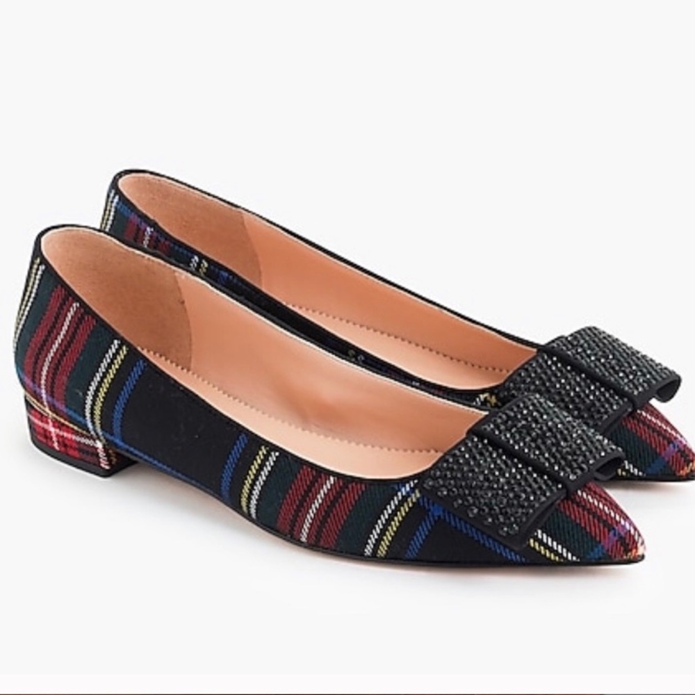 Jcrew plaid flats with embellished bow